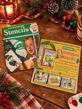 Vintage Christmas Stencils Lot 14 Stenso Designs & 34 Glass Wax Designs